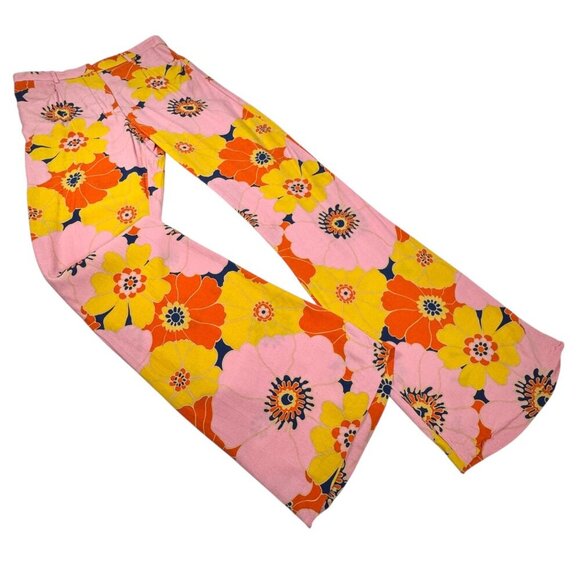 Zara Floral Print Flare Pants Sz.S Pink High Rise Viscose Dopamine Blogger Fav - Picture 16 of 16